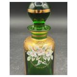 Vtg Venetian Glass Perfume Green Gold Embossed