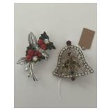 Vintage Christmas rhinestone brooches