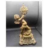 Antique 16" HEAVY cast Cherub statue / lamp very