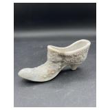 Vintage white, gray slag glass slipper, Fenton
