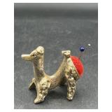 ADORABLE VINTAGE GOLD TONE POODLE PIN CUSHION!