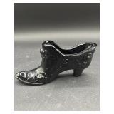 Vintage Fenton Ebony Black Glass Cabbage Rose