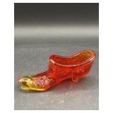 Vtg Fenton Art Glass Amberina Red Orange Daisy