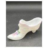 Fenton Rose Slipper in Satin White w Hand Painted