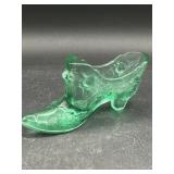Vintage Fenton Teal Green Opalescent Shoe Cabbage
