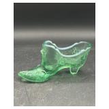 Vintage Fenton Teal Green Opalescent Shoe Cabbage