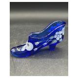 Fenton Hand Painted Cobalt Blue Glass Flower