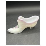 Fenton Glass Opal Satin  Handpainted Floral Shoe