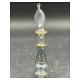 Vintage Egyptian Blue Green Etched Glass Hand