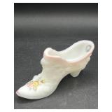 Fenton Rose Slipper in Satin White w Hand Painted