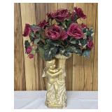 Pretty Gold Washed Cherub Vase, Ceramic,  with