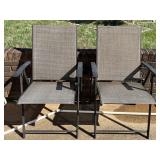 Pair of brown outdoor texteline folding chairs