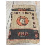 Vintage Wells Corn Flakes 26x44 Burlap Sack