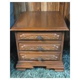 Oak Endtable with 3 drawers. Wheat inlay matches