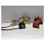Tape Measures. Five, Various Brands and Sizes.
