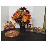 Nice Fall Decor!  Fall Flowers, Scarecrow sign,