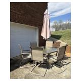 Patio Set with 6 Chairs and Umbrella and stand