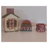 Hand-Painted Indoor Wooden Birdhouse With Pink
