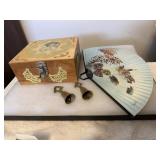 Vintage Decoupage Wood Box with Brass Bells and