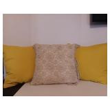 Two Decorative Yellow Pillows and One Handmade