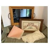 New, picture tray, vintage cross stitch, lace