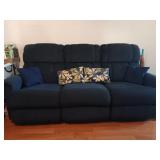 Three Seat Navy Blue Recliner Couch with Matching