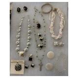 Silvertone and White Costume Jewelry