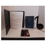 Piano Sheet Music, Hymnal and Wooden Music Note