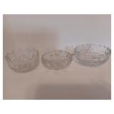 Three Vintage Cut Glass Serving Bowls or Candy