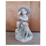 Vintage Boy with Fish Ceramic Garden Statue