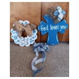Hand Painted Blue and White Signs and Bow