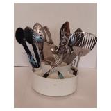 White Plastic Rotating Kitchen Utensil Caddy with