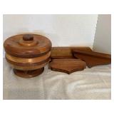 Vintage wooden bowl with lid & three wood shelves