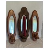 Vintage, wood, mirrored candle holders. Wall