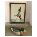 Vintage duck painting and painted ceramic duck
