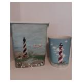 Two Light House Bathroom Trash Cans, One Hand