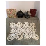 Two decorative Resin boxes, doily and vintage