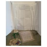 Apron, vintage hankie and two vintage crocheted