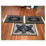 Three entry rugs, hunter green, burgundy & cream
