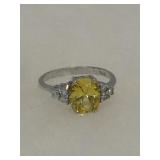 925 Sterling Ring with Yellow RhinestoneApprox
