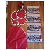 Four Cloth Christmas Table Mats, Round Vinyl Red
