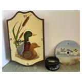 Vintage duck clock, needs battery, painted saw