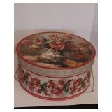 Vintage Off White/ Ivory Round Hat Box with Red