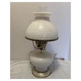 Vintage hobnail milk glass lamp