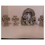 Religious Shelf Decor Featuring Bible Sayings and