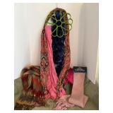 Scarf lot, hanging holder with 6 scarves