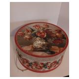Vintage Off White/ Ivory Round Hat Box with Red