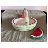 Vintage ceramic watermelon bowl with crochet