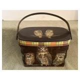 Vintage wooden, decoupage, owl  basket