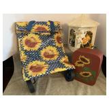 Sunflower roll bag and box.  Ceramic birdhouse